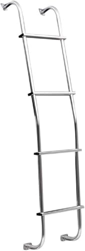 Surco 103HF Hook-Over Style Aluminum 4-Step Van Ladder - Compatible with 1980-13 Ford E-Series Vans; Brite Dipped Polished Finish