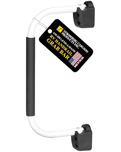 Stromberg Carlson AM-250 Lend-A-Hand Mini Assist Rail - RV Railing for Steps, RV Hand Rail & Folding Handle Entry Door Grab Bar, Travel Trailer Door Handle, RV Grab Handle, White, 22", Extends 10"