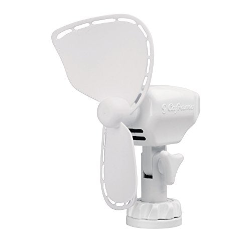 SEEKR Ultimate™ Fan from by Caframo. Grill-free, whisper-quiet 12V fan with shock-absorbing FingerSafe™ blades, 2-speeds, direct wire connection. Made in Canada. White.