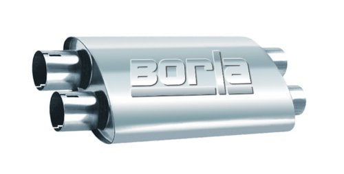 BORLA 400286 ProXS Universal Perf. Muffler 2.5" Dual Inlet / 2.5" Dual Outlet" x 9.5" Oval x 19" Long Body 24" Overall Length Reversible Design Onternal X-Pipe T-304 Stainless Steel