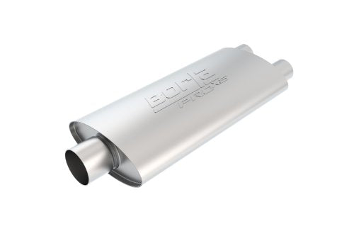 BORLA 40349 ProXS Universal Performance Muffler 3" Single Center Inlet/Dual 2.5" Outlets 4" x 9.5" Oval x 19" Long Body 25" Overall Length Reversible Design T-304 Stainless Steel