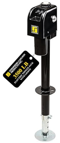 Stromberg Carlson JET-3755 Electric Tongue Jack - Heavy Duty Jack with Motor Protection, 18" Travel & 5" Drop Down Leg, Stabilizing, Leveling & Lifting RV, Camper, Utility Trailers, Black, 3500 lb