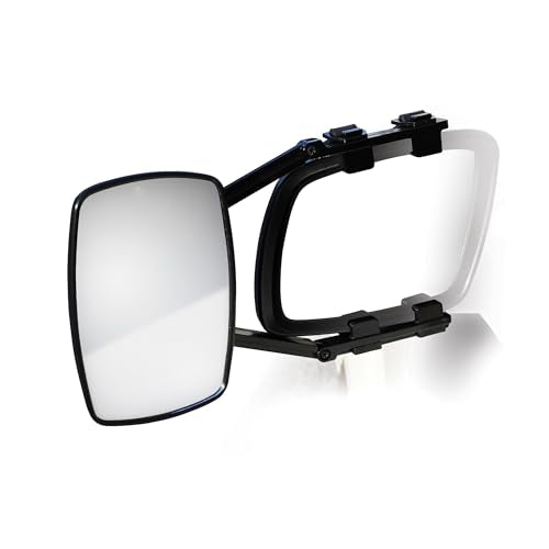 Camco Clamp-On Single View Tow Mirror - Measures 5-in x 7.5-in - Features 1 Independently Adjustable Mirror & an Aerodynamic Design - No Tools Needed for Install - Adjustable Rubber Straps (25650)