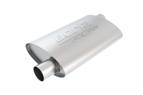 BORLA 40353 ProXS Universal Performance Muffler 3" Offset Inlet / 3" Offset Outlet 4" x 9.5" Oval x 14" Long body 19" Overall Length Un-Notched Necks Reversible DesignT-304 Stainless Steel