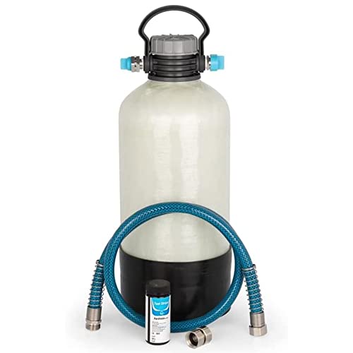 Camco TastePURE Portable Compact 4 GPM Hard Water Softener Kit with Carry Handle, 4' Hose, and 50 Test Strips for Boats and RVs