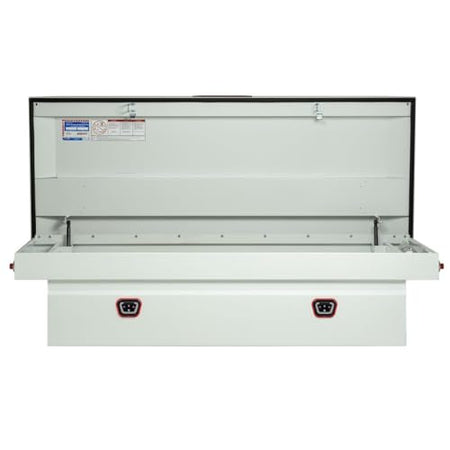 Weather Guard Weather Guard Model 116-3-04 Saddle Box, Steel, Full Extra Wide, White, 14.4 cu ft - Outdoor Depot