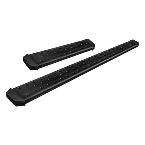 TrailFX RBV09B TFX Running Boards 6.5 Inch Wide, Black Gloss Powder-Coated 14-Gauge Steel, Aggressive Traction Lugs Frame Body Mount Bolts 32 Inch Driver and 96 Inch Passenger Lengths Set of 2