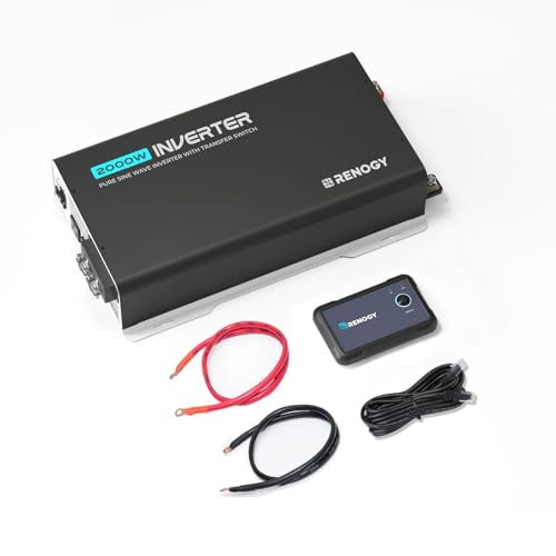 Renogy Inverter PUH, 2000W Pure Sine Wave Power Inverter with UPS Transfer Switch & Bluetooth, 12V DC to 120V AC Converter for RV, Truck, Home,Camping - 4000W Surge Power, Remote Monitoring