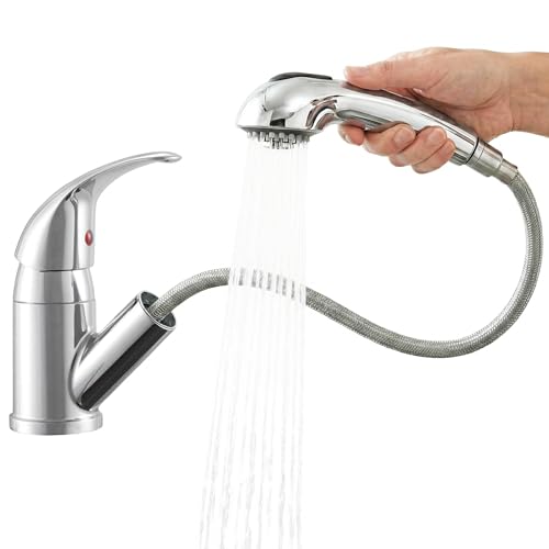 Dura Faucet Dura Faucet DF-NMK852-CP RV Pull-Out Swivel Single Handle Kitchen Sink Faucet - One-Hole (Chrome) - Outdoor Depot