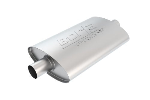 BORLA 40364 ProXS Universal Perfrormance Muffler 2.5" Center Inlet 2.5" Center Outlet 4" x 9.5" Oval x 14" Long Body 19" Overall Length Un-Nothed Necks Reversible Design T-304 Stainless Steel