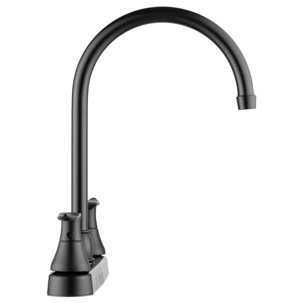 Dura Faucet Dura Faucet DF-PK330HLH-MB RV Elegant J-Spout Swivel Kitchen Sink Faucet - Two Handle (Matte - Outdoor Depot