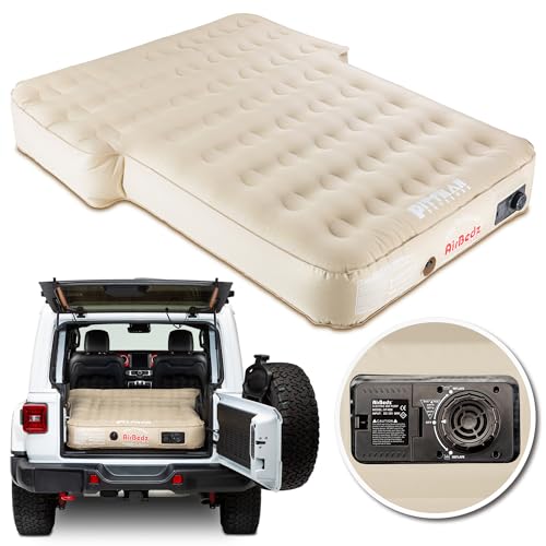 Pittman Outdoors AirBedz Mattress – Jeep Mattress/SUV Air Mattress with Built-In Pump & Carry Bag, Fits Wrangler, 4Runner & Large SUVs with Low Odor Fabric Shell Design - 66” x 52” x 10” , Tan