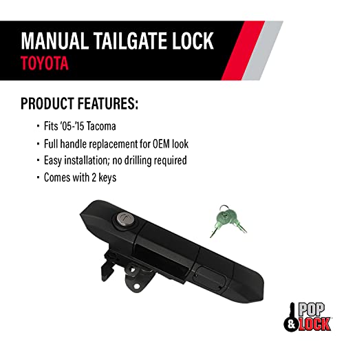 Pop & Lock Pop & Lock PL5500 Black Manual Tailgate Lock Toyota Tacoma (Standard Lock) - Outdoor Depot