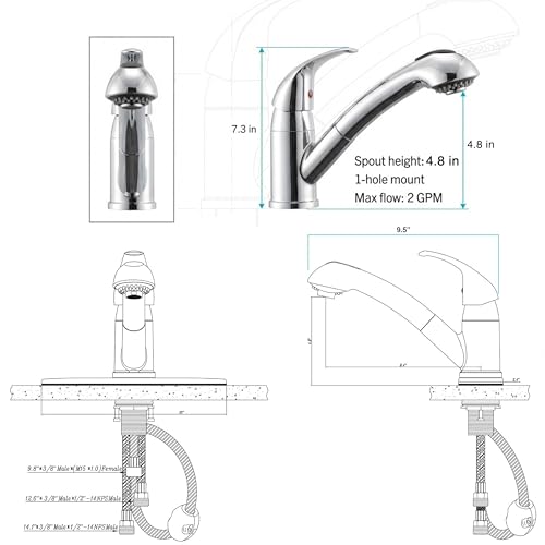 Dura Faucet Dura Faucet DF-NMK852-CP RV Pull-Out Swivel Single Handle Kitchen Sink Faucet - One-Hole (Chrome) - Outdoor Depot