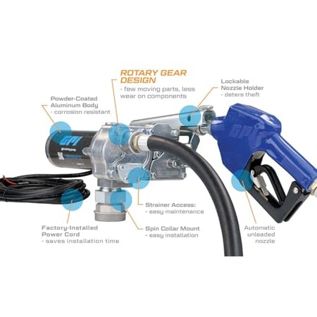 GPI GPI - M-150 Series Fuel Transfer Pump, Automatic Shut-Off Nozzle, 15 GPM, 12 Volt (110000-100) - Outdoor Depot