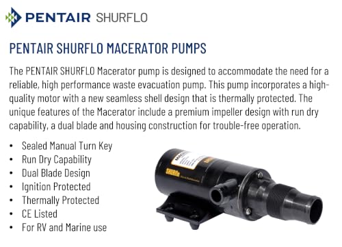 SHURFLO PENTAIR SHURFLO 3200-001 Macerator Pump, 12V RV Marine Waste Pump, 13 GPM High Flow, Dual Blade - Outdoor Depot