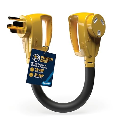 Camco Camco PowerGrip Dogbone RV Electrical Adapter - Features Heavy-Duty 50-Amp Male and 30-Amp Female - Outdoor Depot