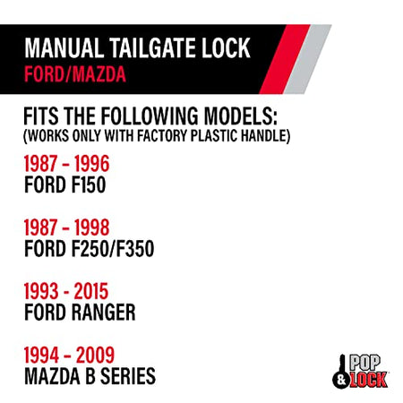 Pop & Lock Pop & Lock – Manual Tailgate Lock for Ford F150, Fits 1987 to 1996 - Works Only with Factory - Outdoor Depot