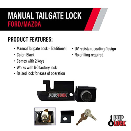 Pop & Lock Pop & Lock – Manual Tailgate Lock for Ford F150, Fits 1987 to 1996 - Works Only with Factory - Outdoor Depot
