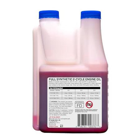 VP Racing VP Racing 2907 Full-Synthetic 2-Cycle Oil for Small Engines, 16 Ounce (1 Pack) - Outdoor Depot