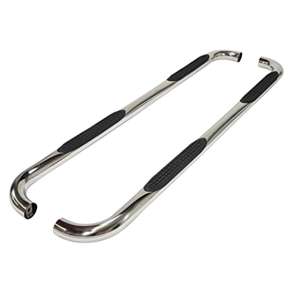 Trailfx TrailFX Truck Side Step Bars 3 Inch Round Bent Tube Nerf Bar Side Steps with Step Pads Polished - Outdoor Depot