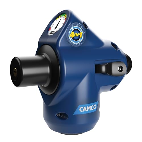 Camco Tastepure 4-in-1 Adjustable RV Water Pressure Regulator - Combines a 90° RV Hose Elbow Design, Pressure Gauge, Adjustable Regulator, & Shut-Off Valve in One RV Accessory (40065)