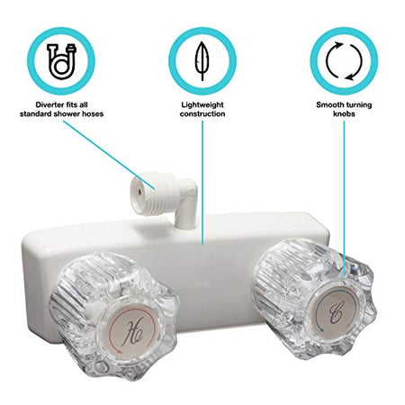 Dura Faucet Dura Faucet DF-SA100A1-WT RV Shower Faucet Valve Diverter with 2-Knobs for Exterior Shower Boxes - Outdoor Depot
