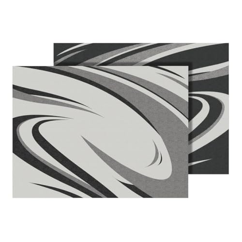 Faulkner Patio Mat 53008S, Modern Swish Design, 12 Foot Length x 9 Foot Width, Black/Gray, Polypropylene, Reversible Fabric, Without Grommets, with Carry Bag, with Corner Tie-Downs