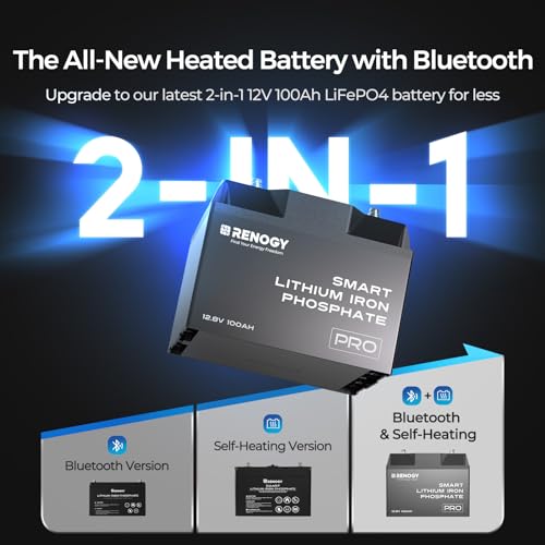 Renogy Renogy 12V 100Ah Bluetooth Self-Heating Lithium LiFePO4 Deep Cycle Battery, 5000+Deep Cycles, - Outdoor Depot