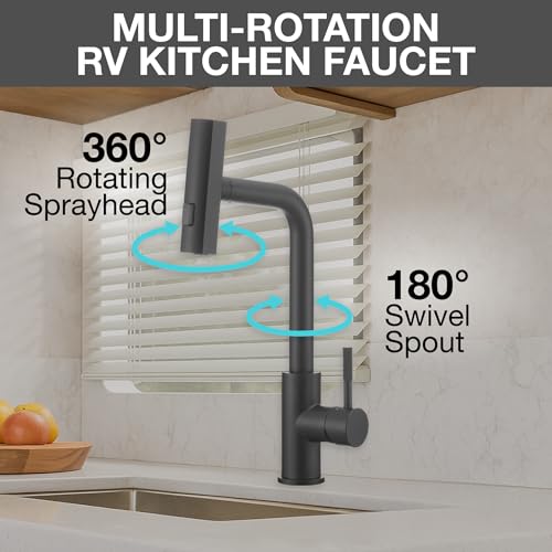Dura Faucet Dura Faucet (DF-MK511X-MB) Rainfall RV Kitchen Faucet – Matte Black, Dual-Mode Rotating Spray - Outdoor Depot