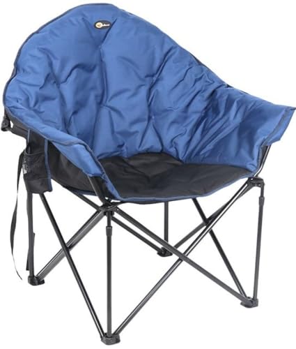 Faulkner Big Dog Bucket Chair Foldable Camping Chair Blue with Padded Seat and Backrest 3/4 Inch Steel Frame Carry Bag with Shoulder Strap 300 lb Capacity