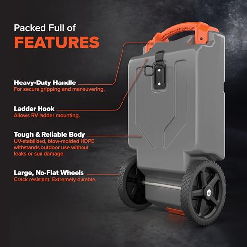 Camco Camco Rhino 21-Gallon RV Portable Waste Tank - Features Large Heavy-Duty No-Flat Wheels & Low Drain - Outdoor Depot