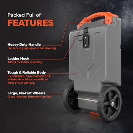 Camco Camco Rhino 21-Gallon RV Portable Waste Tank - Features Large Heavy-Duty No-Flat Wheels & Low Drain - Outdoor Depot