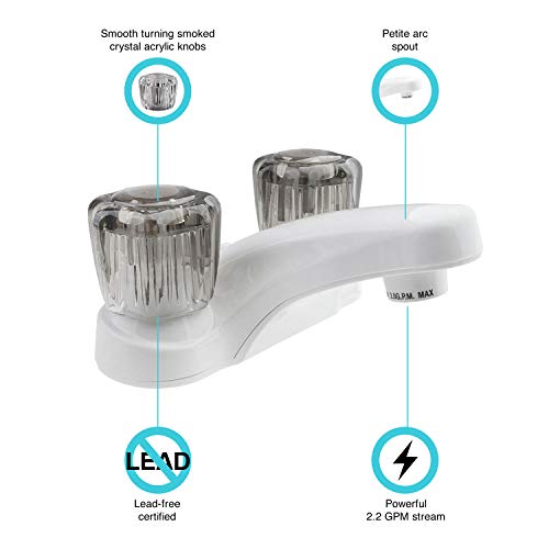Dura Faucet Dura Faucet DF-PL700S-WT RV Bathroom Faucet with Smoked Acrylic Knobs (White) - Outdoor Depot