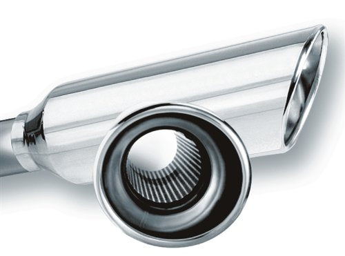 BORLA 20248 Universal Performance Exhaust Tip 2.25" Single Inlet / 4" Round Angle-Cut Single Outlet 12" Long Resonated Lined Polished T-304 Stainless Steel Weld On Design