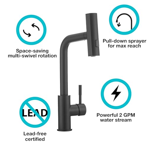 Dura Faucet Dura Faucet (DF-MK511X-MB) Rainfall RV Kitchen Faucet – Matte Black, Dual-Mode Rotating Spray - Outdoor Depot