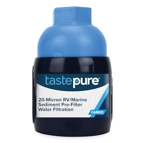 Camco Tastepure Sediment Pre-Filter for RV Water Filter - Features 20-Micron Water Filter System & Provides First Stage of Water Filtration - Extends the Life of Inline Water Filters (40048)