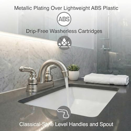 Dura Faucet Dura Faucet DF-PL620C-SN RV Bathroom Sink Faucet - Smooth Turning 2-Lever (Brushed Satin Nickel) - Outdoor Depot