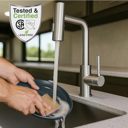 Dura Faucet Dura Faucet (DF-MK511X-SN) Rainfall RV Kitchen Faucet – Satin Nickel, Dual-Mode Rotating Spray - Outdoor Depot