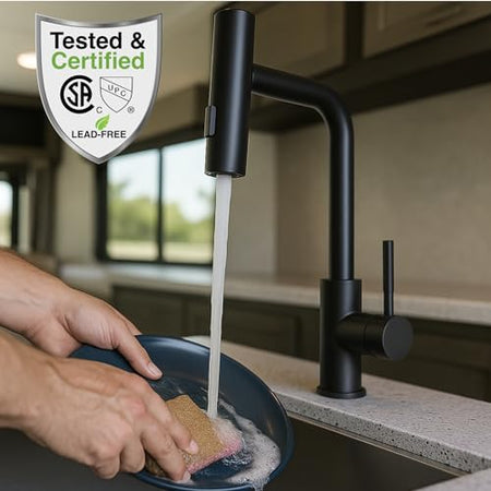 Dura Faucet Dura Faucet (DF-MK511X-MB) Rainfall RV Kitchen Faucet – Matte Black, Dual-Mode Rotating Spray - Outdoor Depot