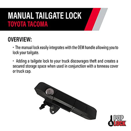 Pop & Lock Pop & Lock PL5400 Black Manual Tailgate Lock with Bolt Codeable Technology for Toyota Tacoma - Outdoor Depot
