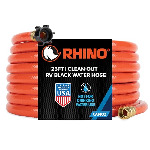 Camco Camco Rhino 25-Ft Clean-Out Camper/RV Black Water Hose - Features a Heavy-Duty PVC Design & Bright - Outdoor Depot