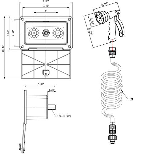 Dura Faucet Dura Faucet DF-SA189-BK RV Exterior Quick Connect Detachable Sprayer, Hose, Port, and Spray Box - Outdoor Depot