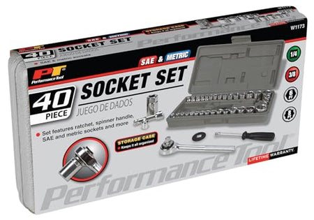 Performance Tool Performance Tool W1173 SAE/Metric 40-Piece SAE and Metric Socket Set, 1/4-Inch & 3/8-Inch - Outdoor Depot