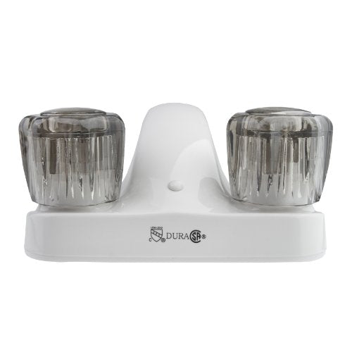 Dura Faucet Dura Faucet DF-PL700S-WT RV Bathroom Faucet with Smoked Acrylic Knobs (White) - Outdoor Depot