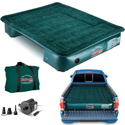 Pittman Outdoors AirBedz Lite Full Size Short Truck Bed Air Mattress, Green - 6-6.5' Long, with Portable DC Air Pump