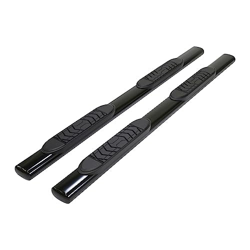 TrailFX A7101T Nerf Bars for Toyota Tundra Crew Max 2022-2025 Black Powder Coated Steel 5 Inch Oval Straight Side Steps with Step Pads and Bed Step Without End Caps Rocker Panel Mount
