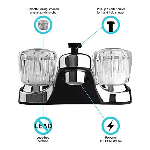 Dura Faucet Dura Faucet DF-PL720A-CP RV Bathroom Faucet with Crystal Acrylic Knobs and Shower Hose Diverter - Outdoor Depot