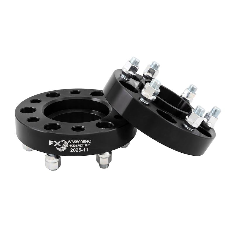 Trailfx Wheel Spacer W655008HC, 6 x 5.50 Inch Bolt Pattern, 1.25 Inch Thickness, Wheel Stud Mount, 95 Millimeter Hub Size, Black, Aluminum, Set of 2, 12 Set of Bolts and Nuts, Hub Centric