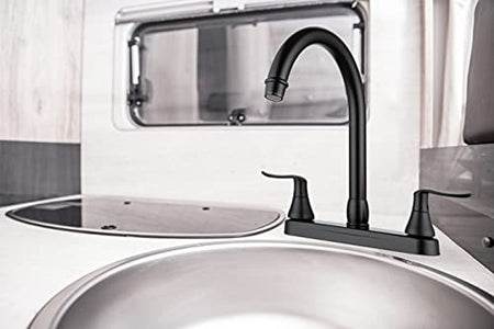 Dura Faucet Dura Faucet DF-PK330HLH-MB RV Elegant J-Spout Swivel Kitchen Sink Faucet - Two Handle (Matte - Outdoor Depot